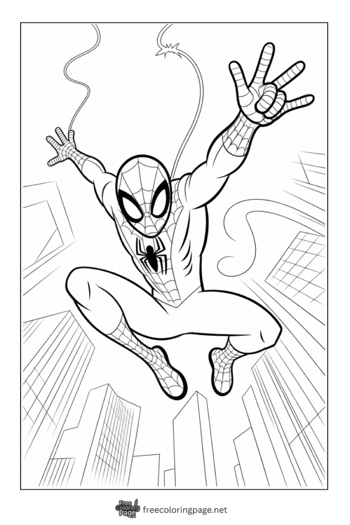 coloring page of spiderman miles morales jumping