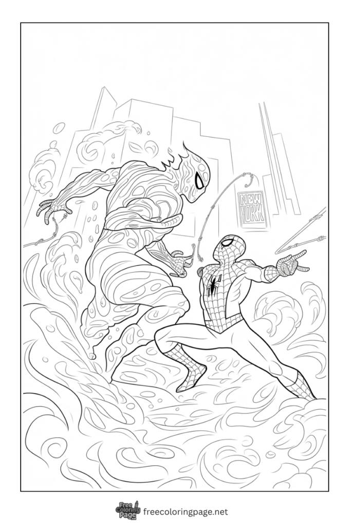 coloring page of spiderman with venom adventure