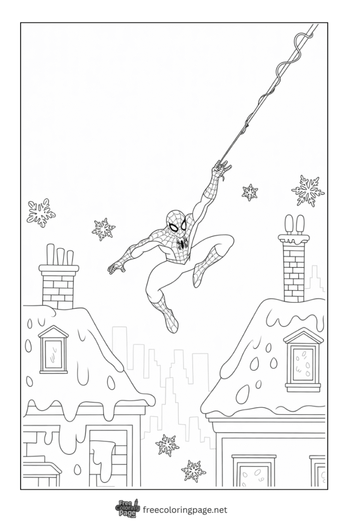 coloring page of spiderman snow slinging