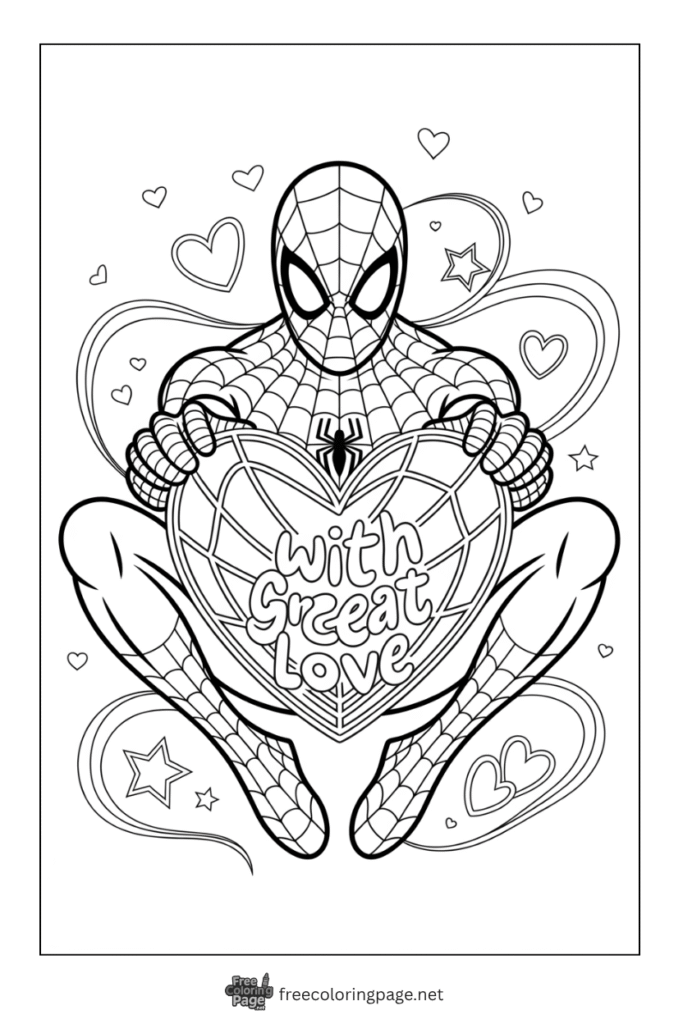 coloring page of spiderman valentine's day