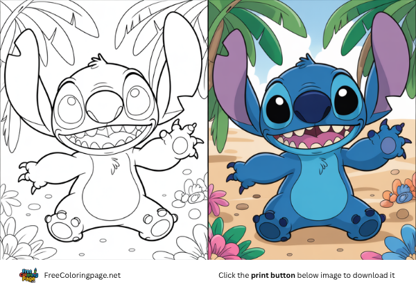 stich coloring pages with classic big smile