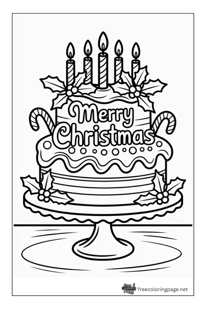 coloring page of christmas cake large