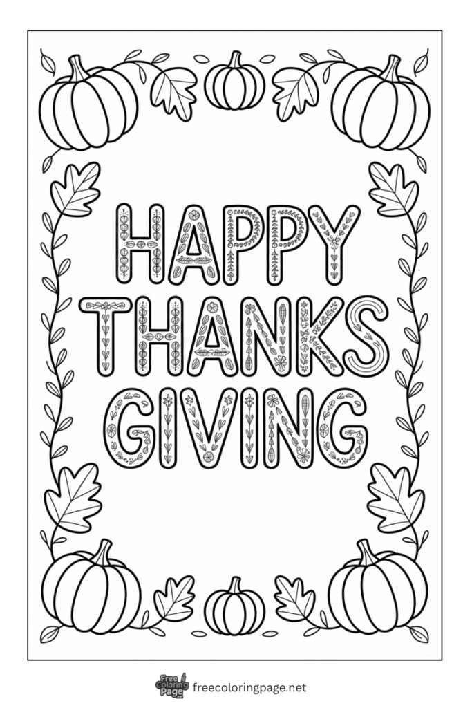 coloring page of thanksgiving word art