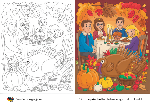 thanksgiving coloring pages family having dinner