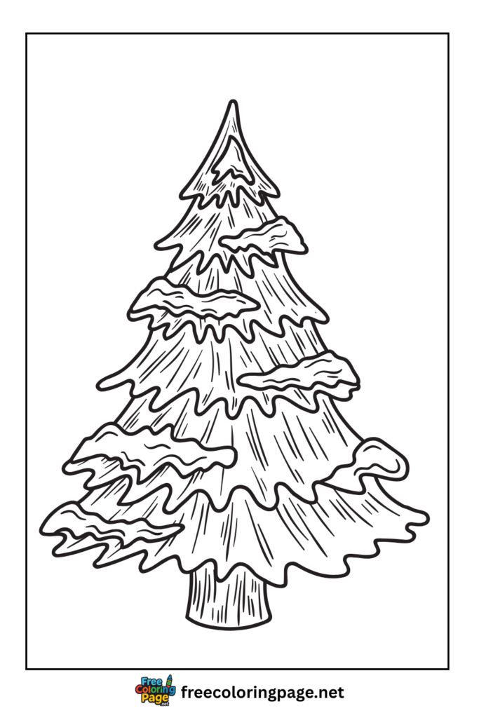 coloring page of winter tree covered with snow