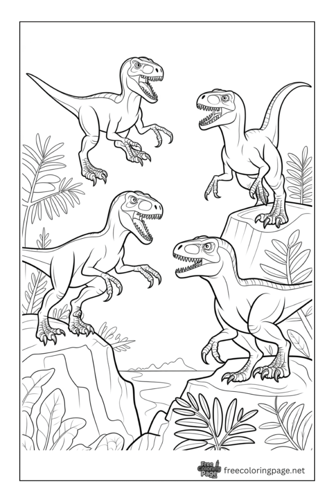 coloring page of velociraptor dinosaur 