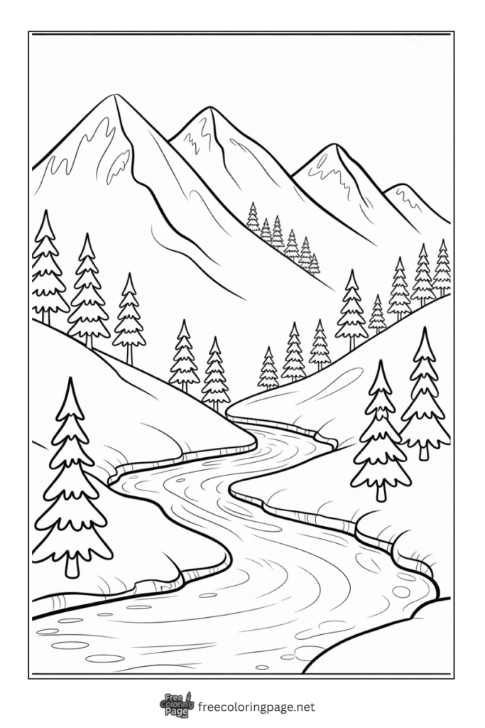 coloring page of winter landscape