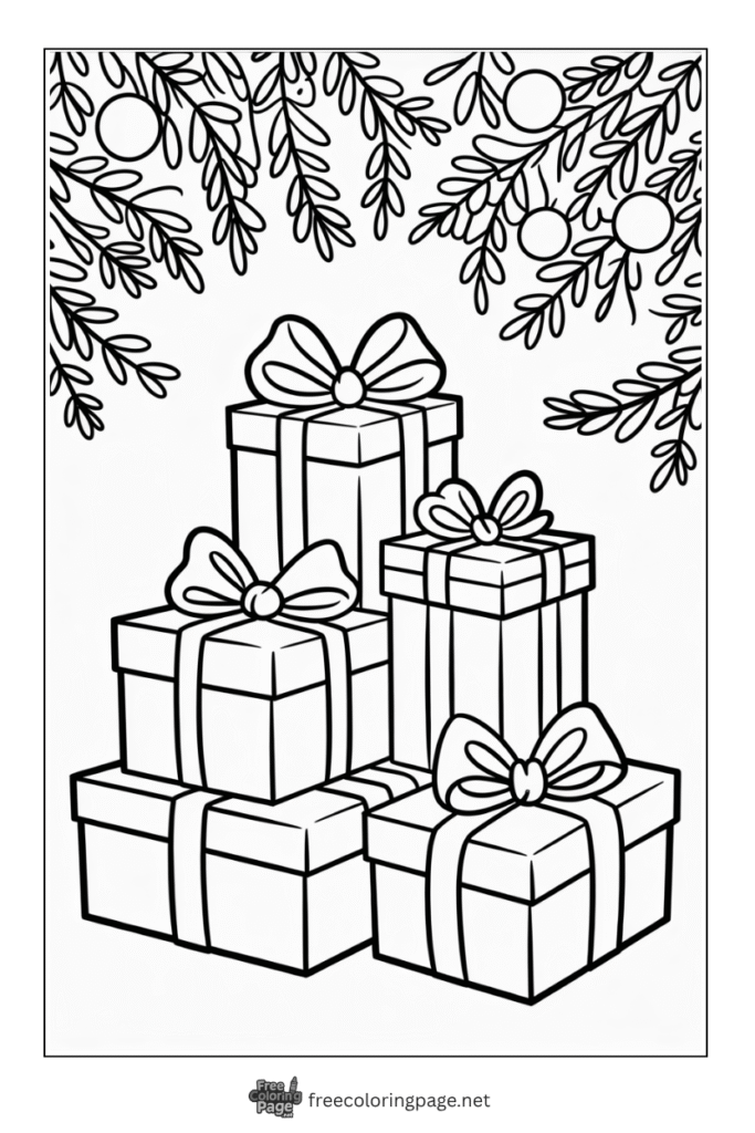 coloring page of winter gifts