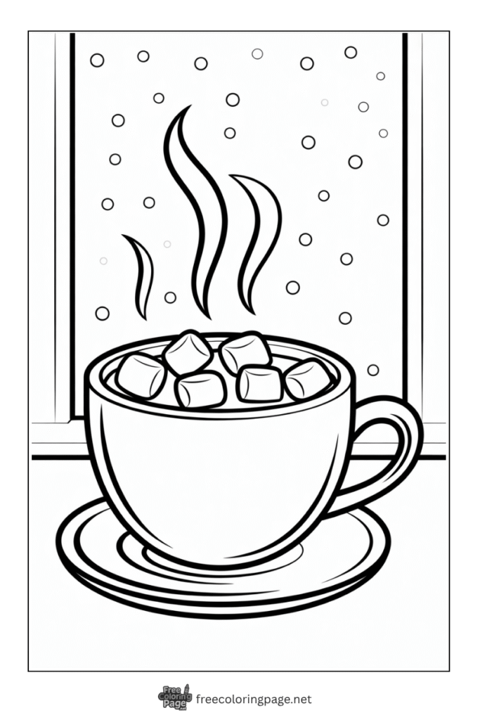 coloring page of winter hot cocoa cup