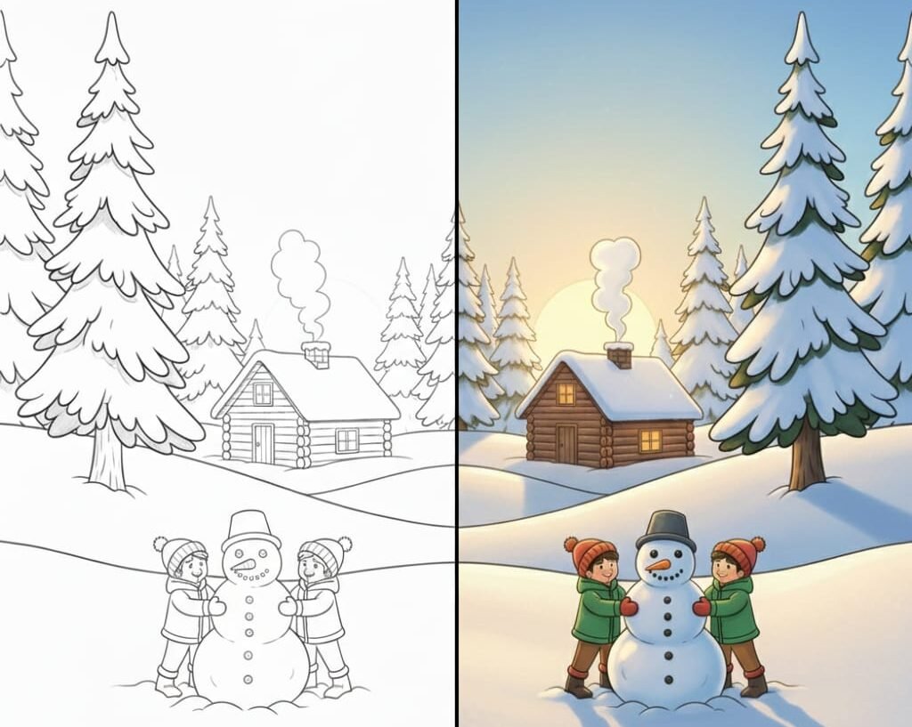 winter coloring pages snow landscape