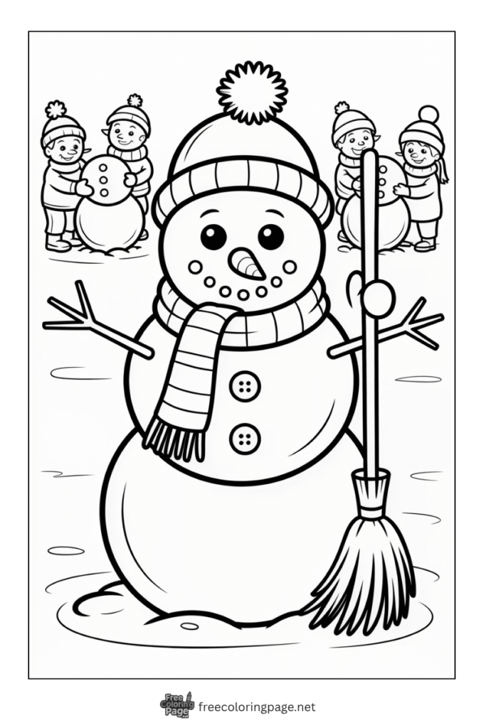 coloring page of winter snowman wearing cloth
