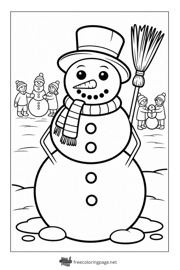 coloring page of winter snowman