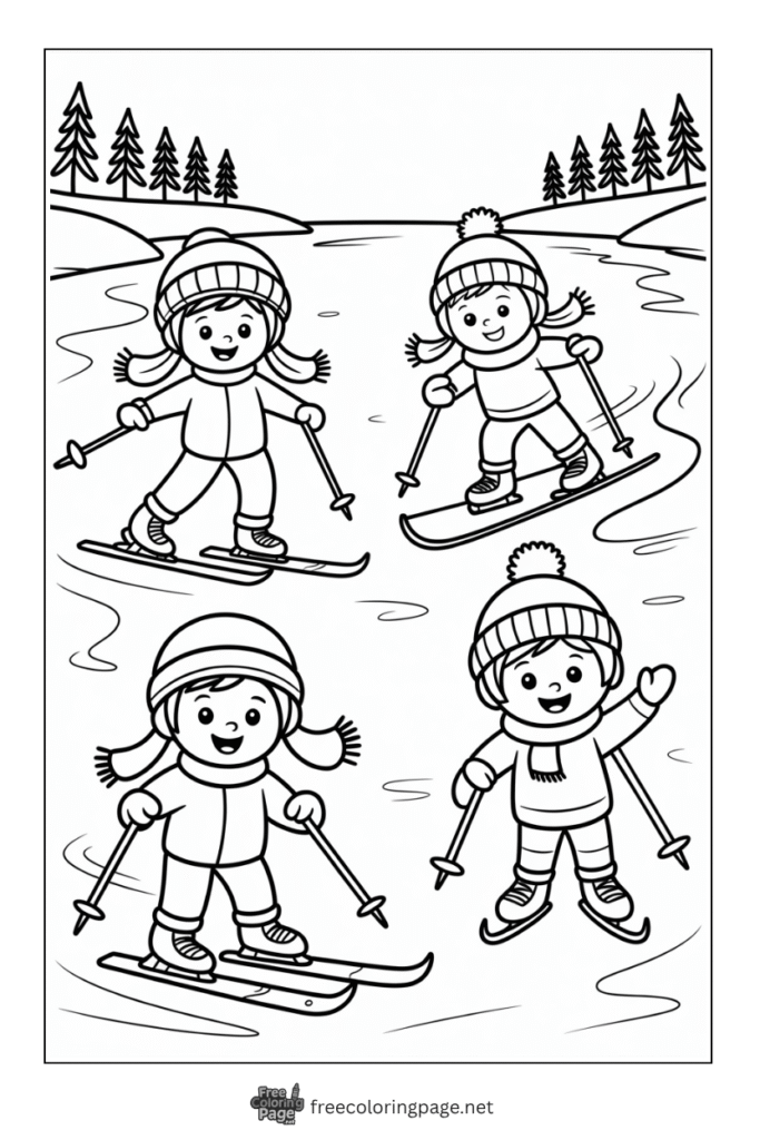 coloring page of winter skating  