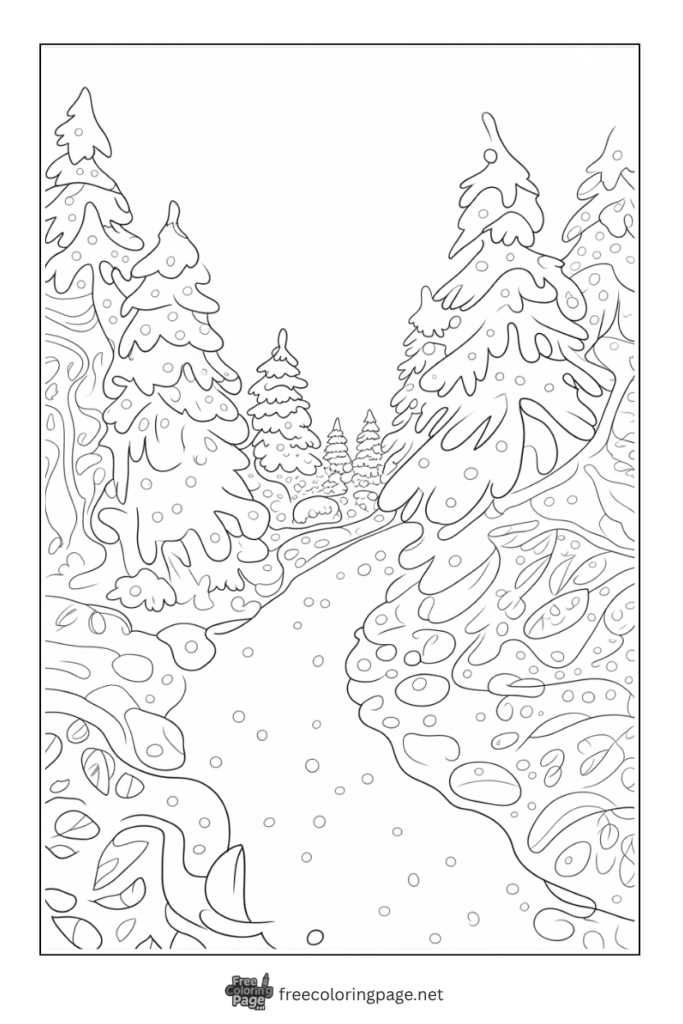 coloring page of winter wonderland and snow