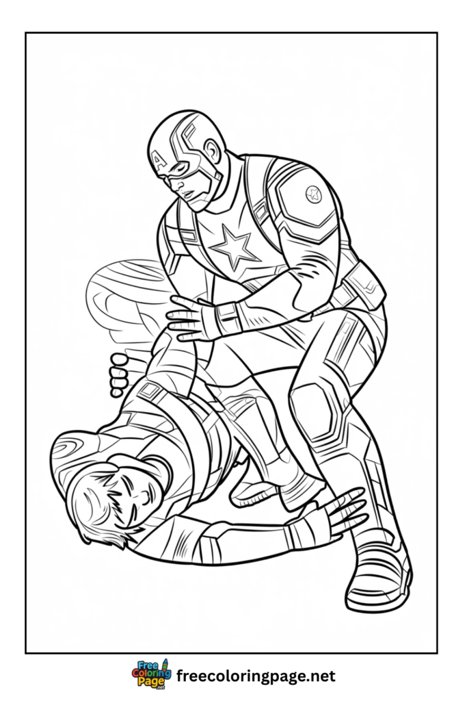 coloring page of captain america saving winter solider
