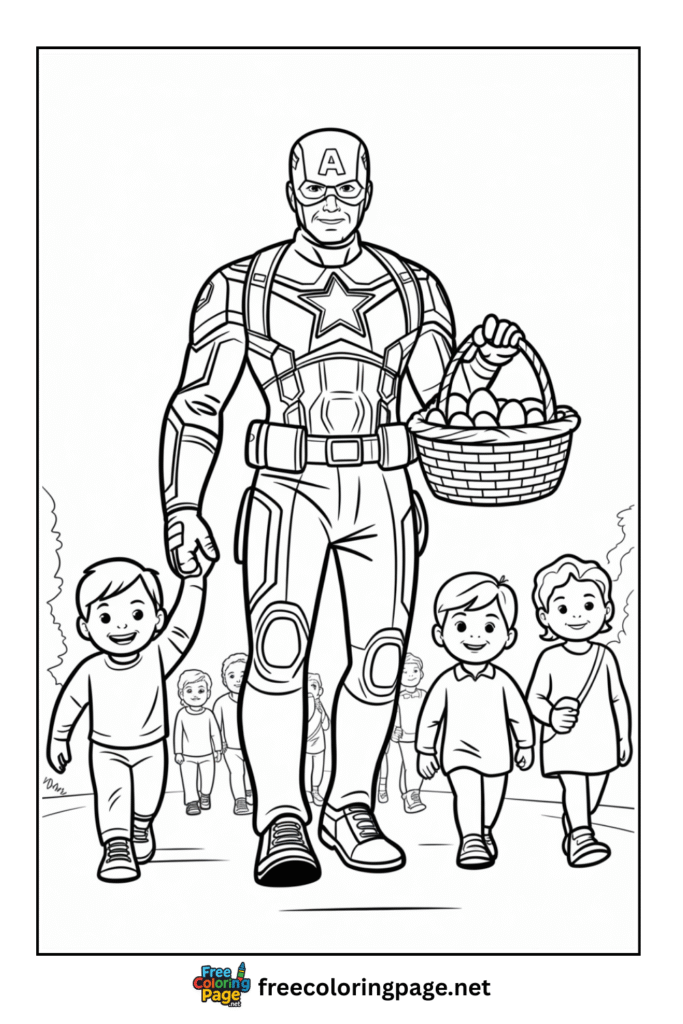 coloring page of captain america in easter parade