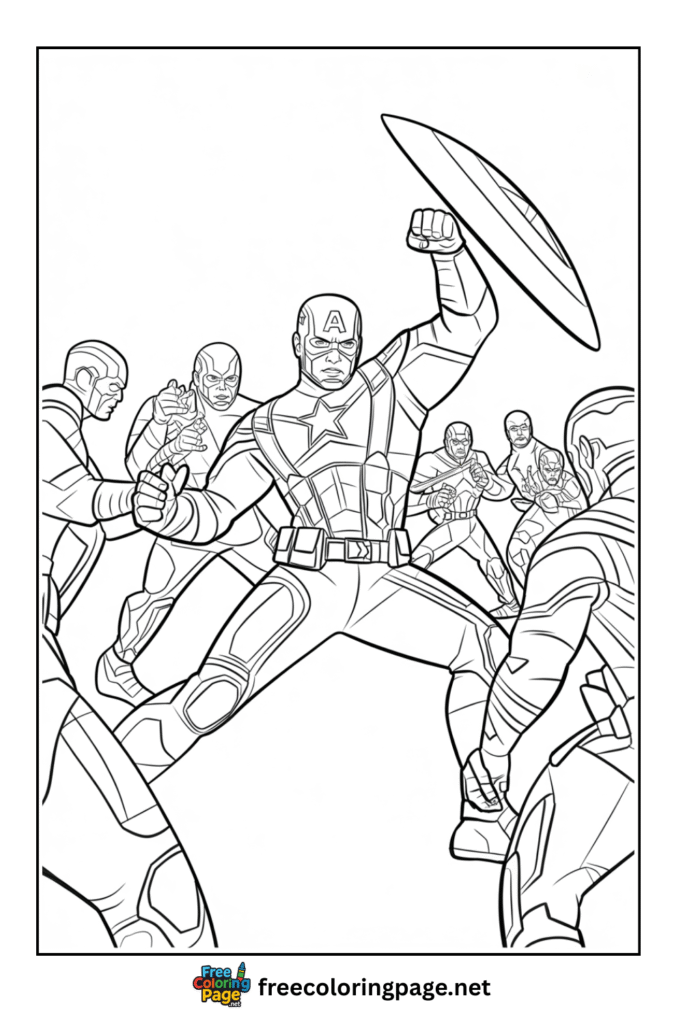 coloring page of captain america fight with hydra