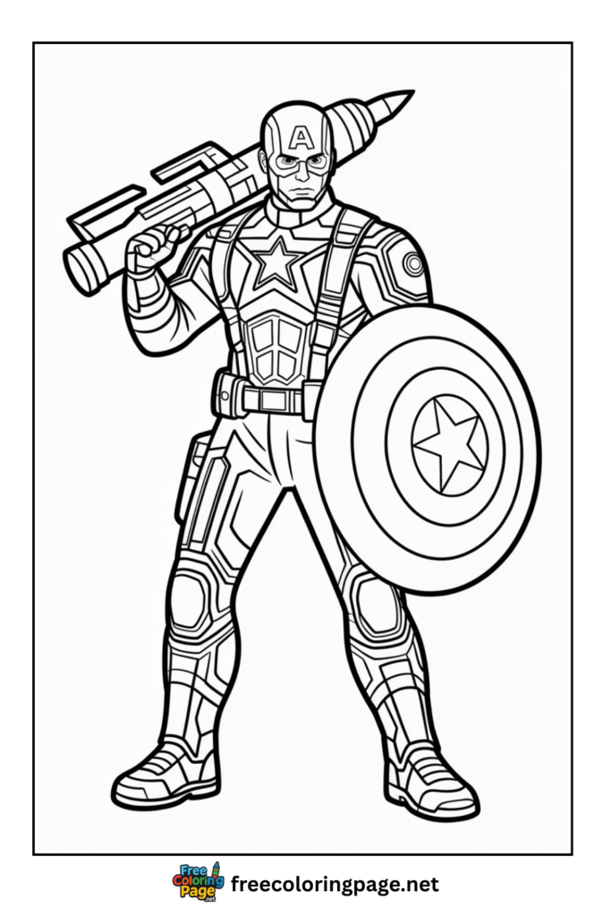 coloring page of captain america holding rocket launcher