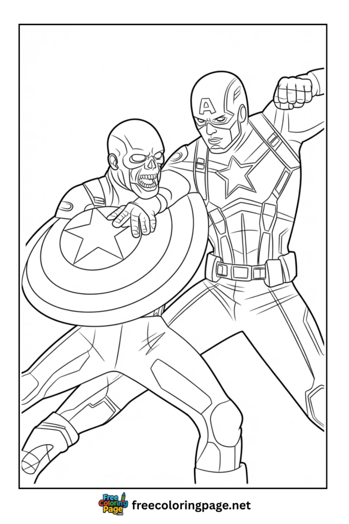 coloring page of captain america with deadpool