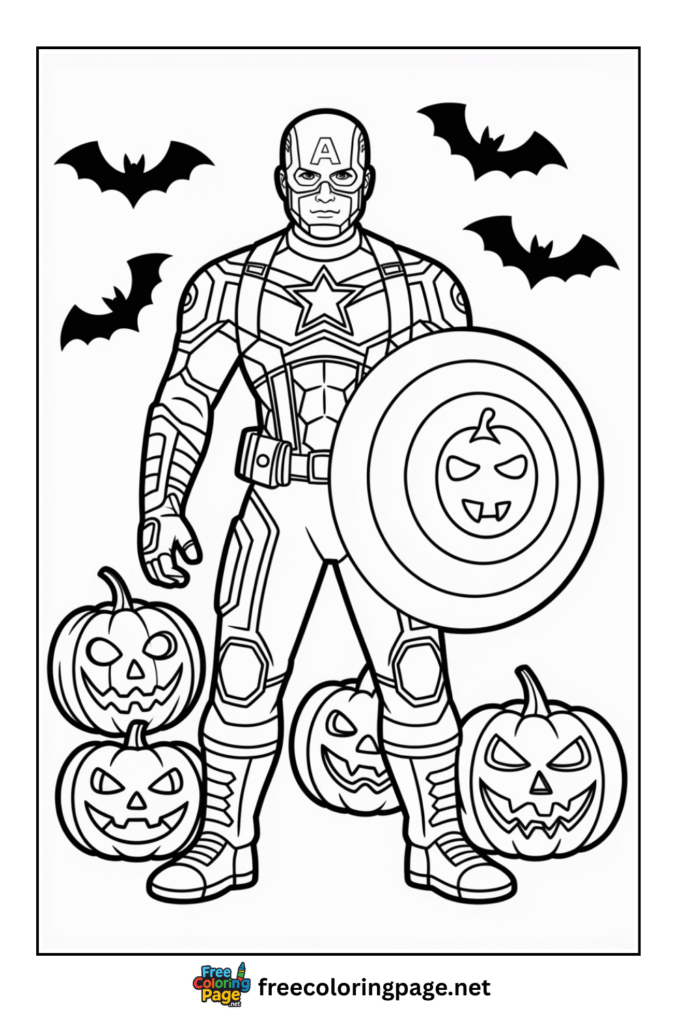 coloring page of captain america celebrating halloween