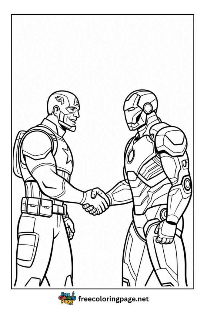 coloring page of captain america with ironman