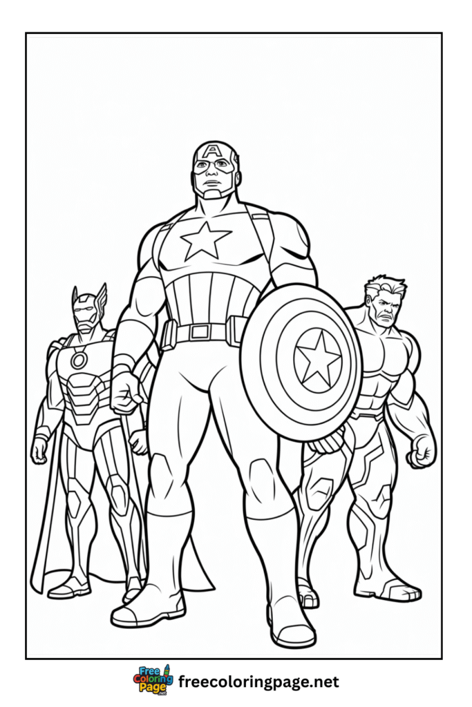 coloring page of captain america wolverine and hulk