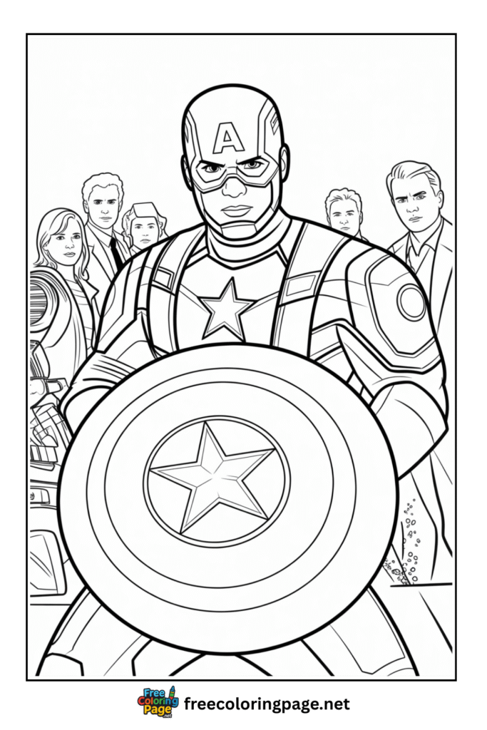 coloring page of captain america with avengers
