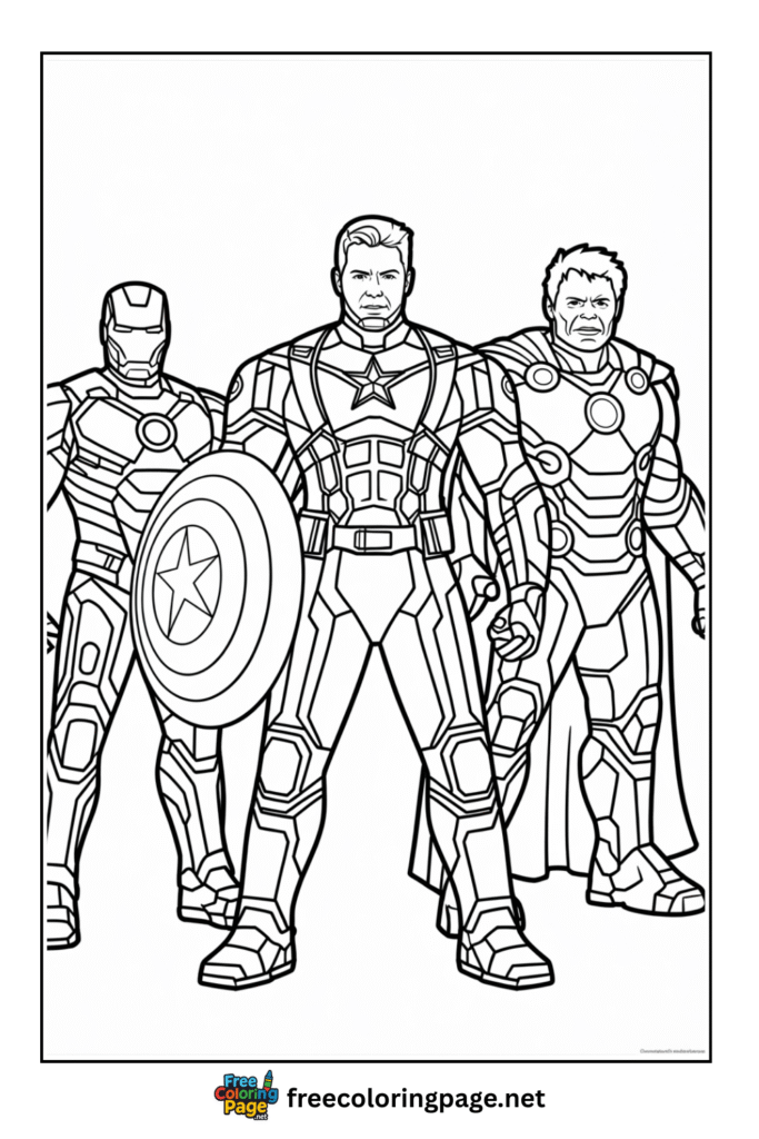 coloring page of captain america with avengers team