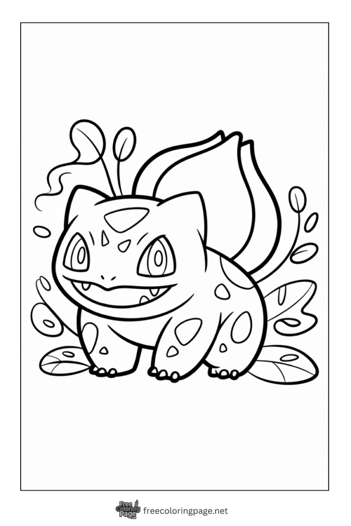 pokemon coloring page of bulbasaur smiling
