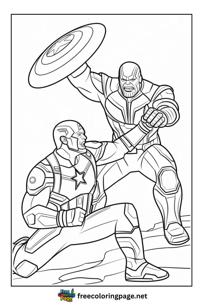 coloring page of captain america figthting with thanos