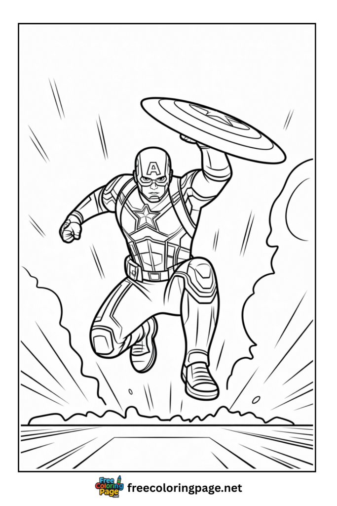 coloring page of captain america in war