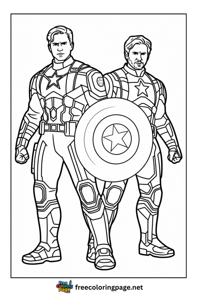 coloring page of captain america and avenger's member