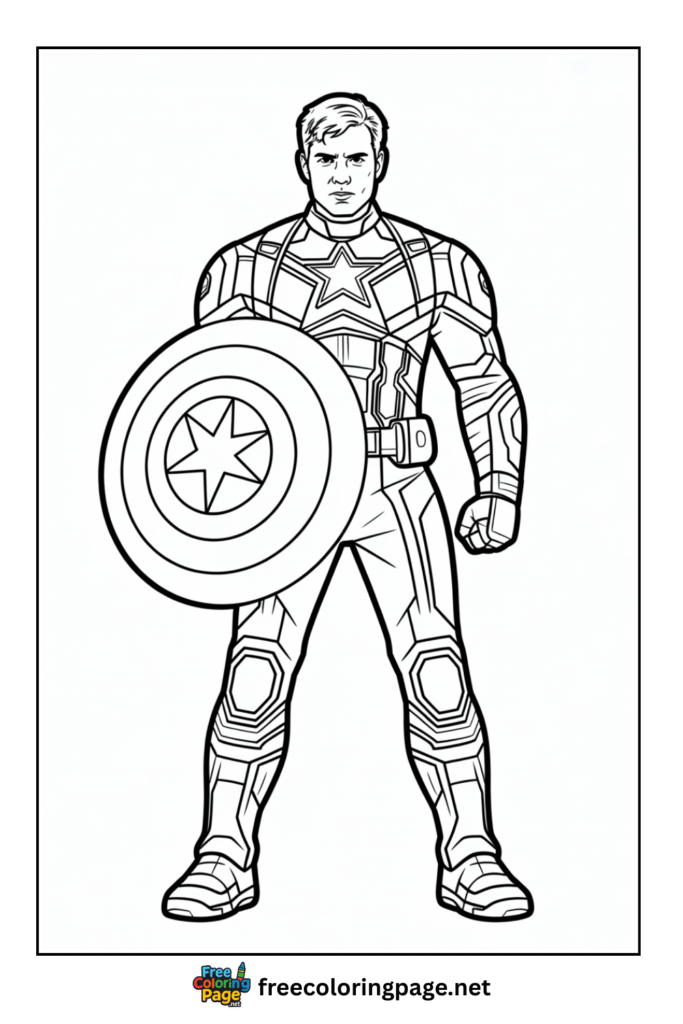 coloring page of captain america with shield