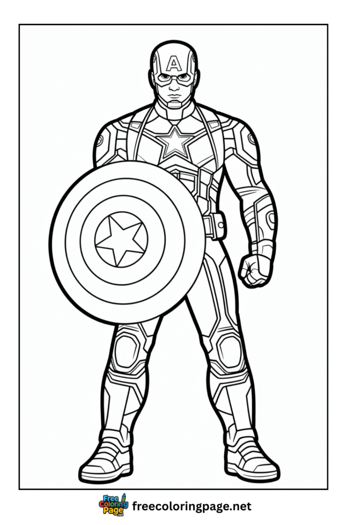 coloring page of captain america with mask and shield
