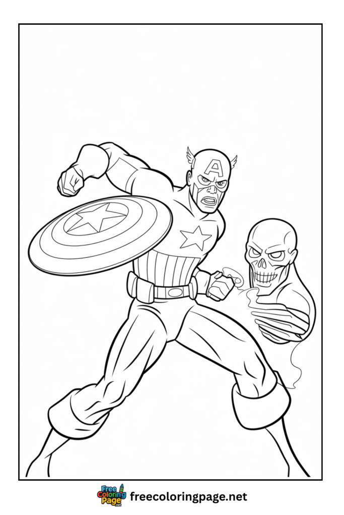 coloring page of captain america fighting scene