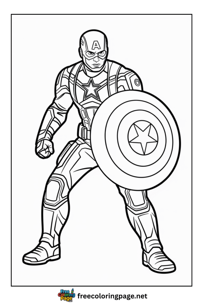 coloring page of captain america with shield