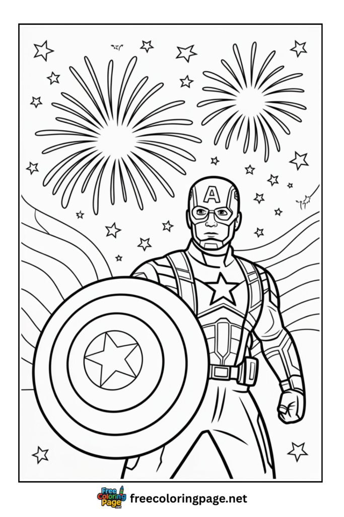 coloring page of captain america new year celebration