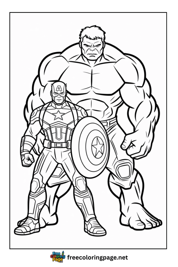 coloring page of captain america and hulk