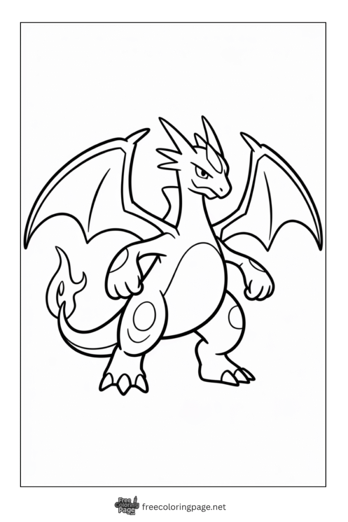 coloring page of pokemon charizard with wings open