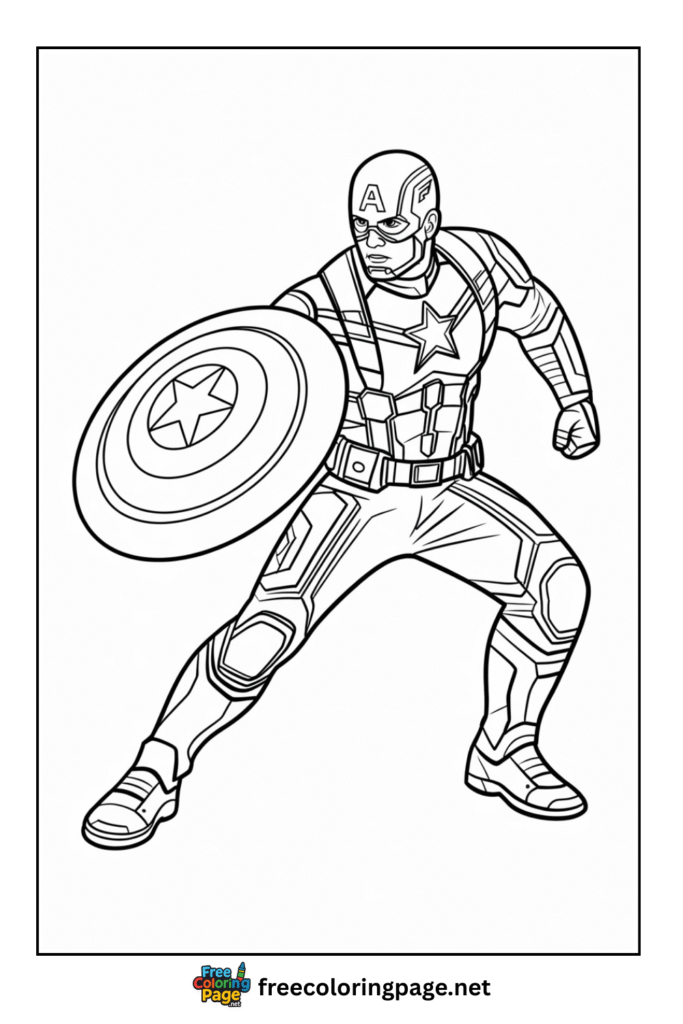 coloring page of captain america with shield pose