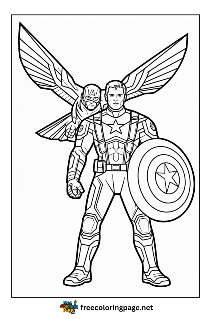 coloring page of captain america with falcon