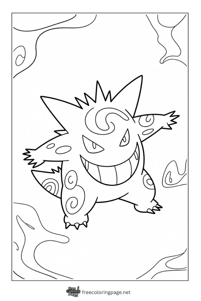 pokemon coloring page of gengar with big smile