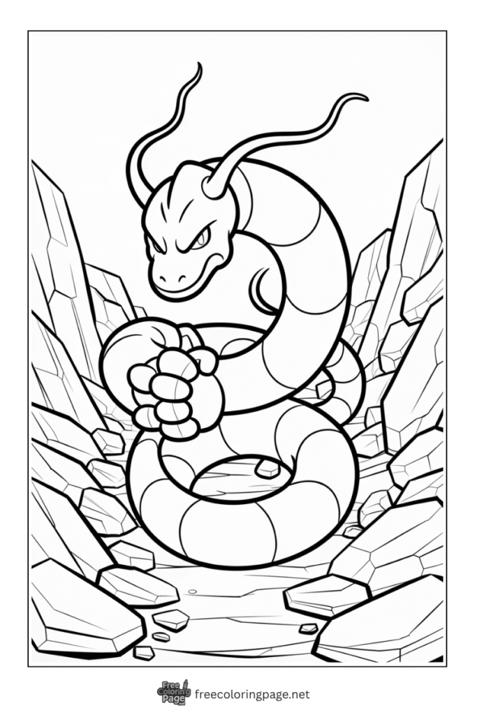 coloring page of onix pokemon sitting stil