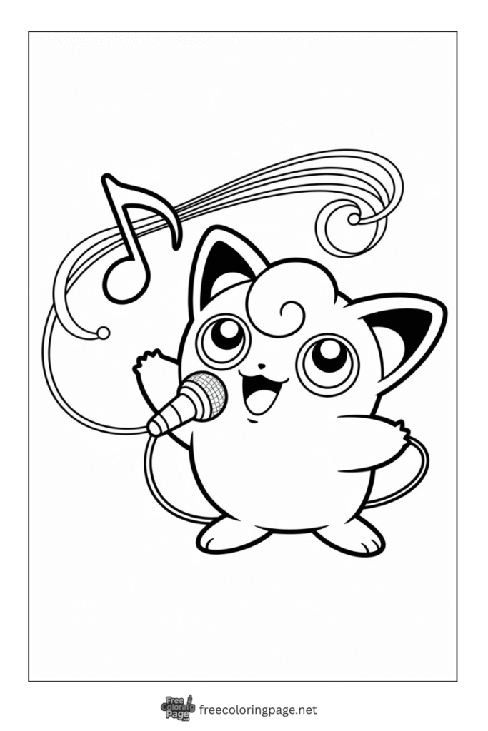 pokemon coloring page of jigglypuff using mic
