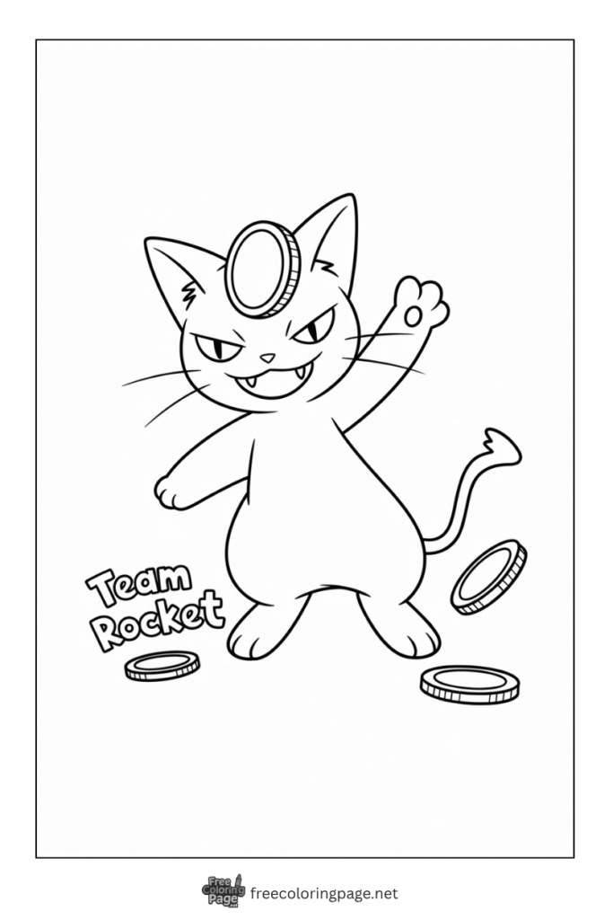 pokemon coloring page of meowth showing paw