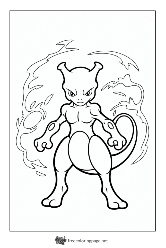 coloring page of legendary pokemon mewtwo 