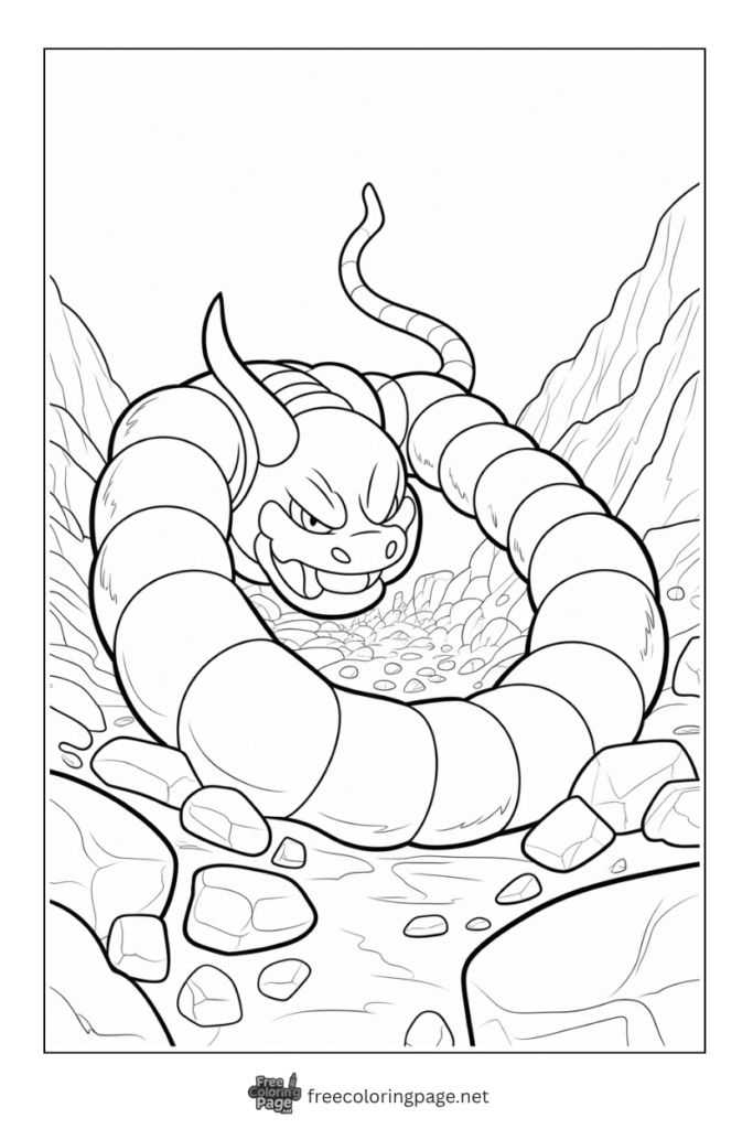 coloring page of onix pokemon in circle