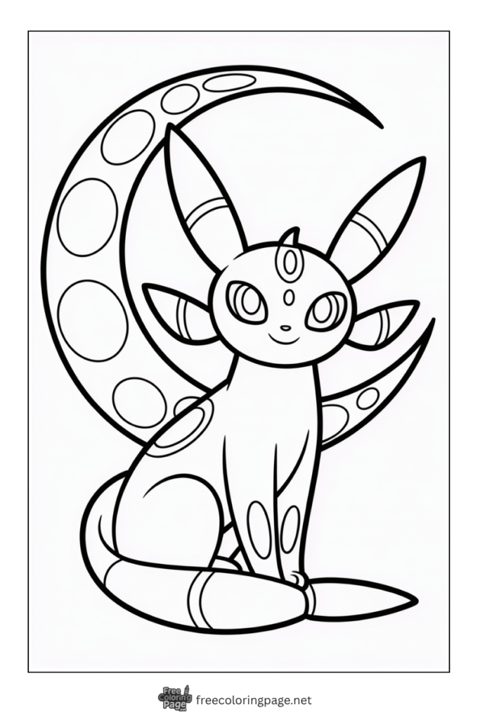 pokemon coloring page of umbreon with moon in background