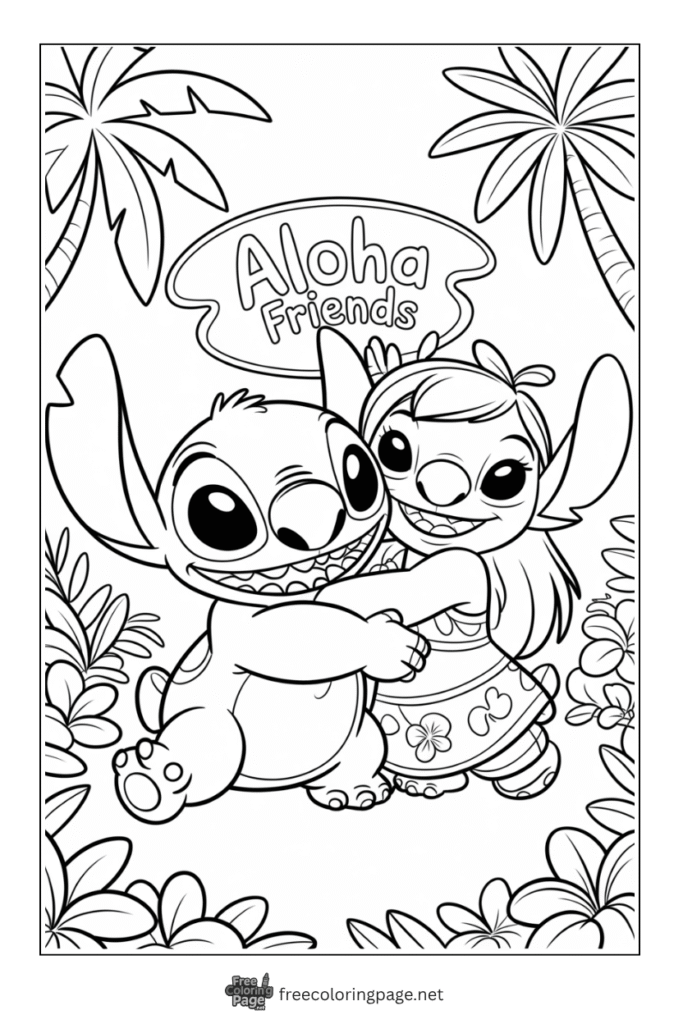 coloring page of stitch and lilo