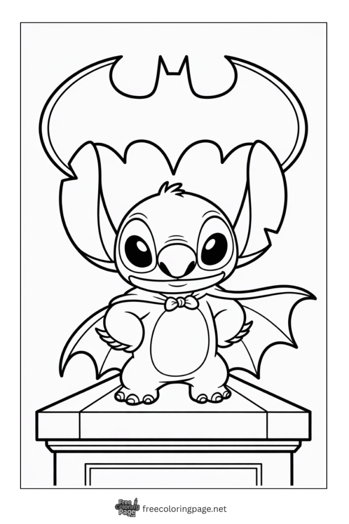 coloring page of stitch as batman